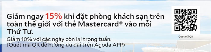 Mã khuyến mãi Agoda giảm 15% cho chủ thẻ Mastercard.