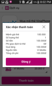 Mua mã thẻ điện thoại Momo.