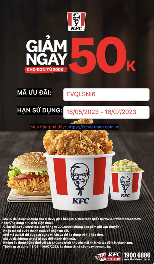 Lấy mã giảm giá Kfc 50k.