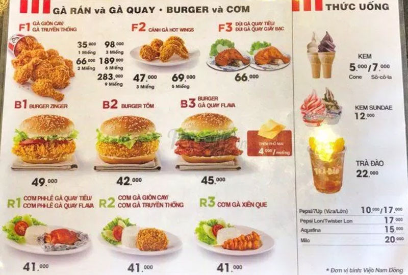 Thực đơn của KFC Việt Nam