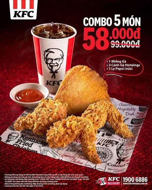 Kfc khuyến mãi 58k/5 món Combo KFC