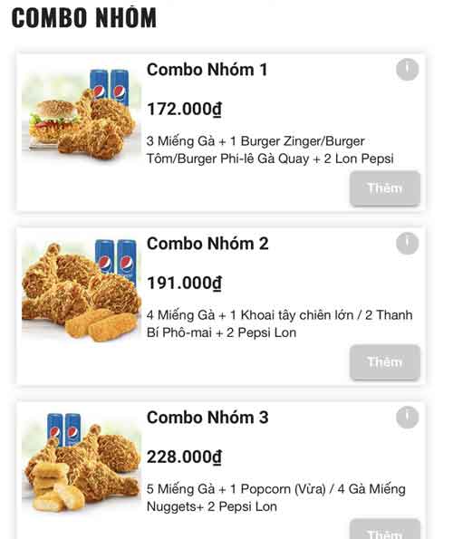 KFC khuyến mãi Combo nhóm nhiều người.