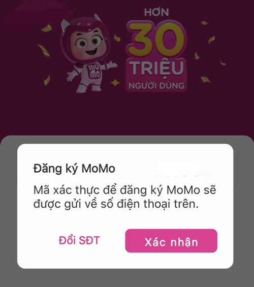 Xác thực số điện thoại đăng ký tài khoản Momo