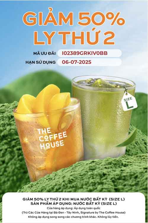e Voucher Giảm 50k giá The Coffee House cho ly thứ 2