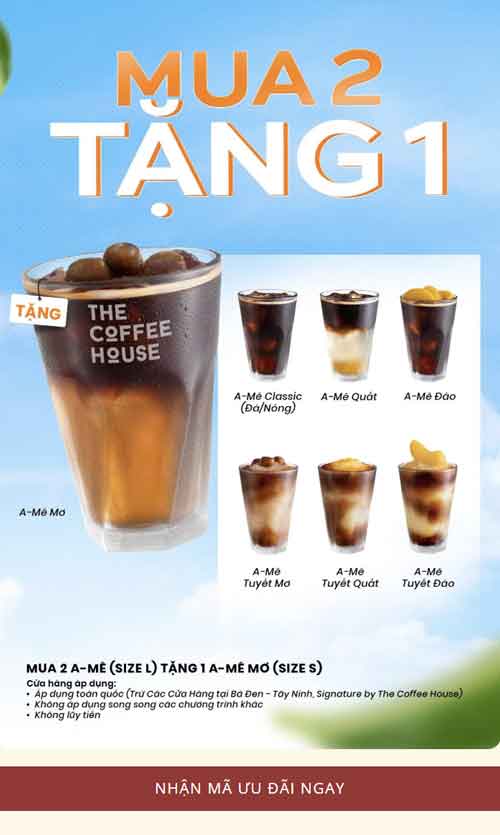 Voucher The Coffee House Mua 2 Tặng 1 khi mua A Mơ