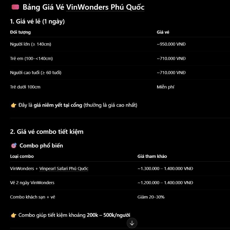 Bảng Giá Vé VinWonder Phú Quốc.