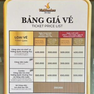 Bảng giá vé Vinwonder Vũ Yên